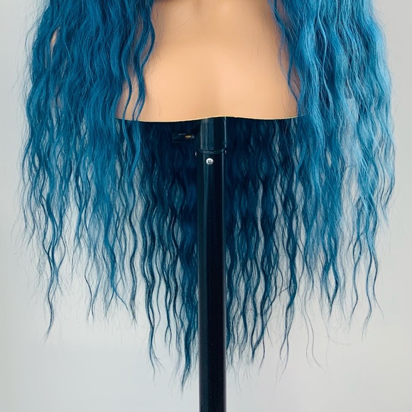 Long 36” Indigo Blue Premium Synthetic Wig with Bangs - Picture 11 of 13